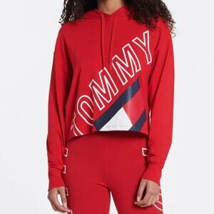 NEW Tommy Hilfiger Women's Logo Hoodie Red Size Medium Pullover Sweatshirt